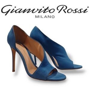 Auth! Gianvito Rossi Blue Suede Open Side D'orsay Sandals Heels Pumps